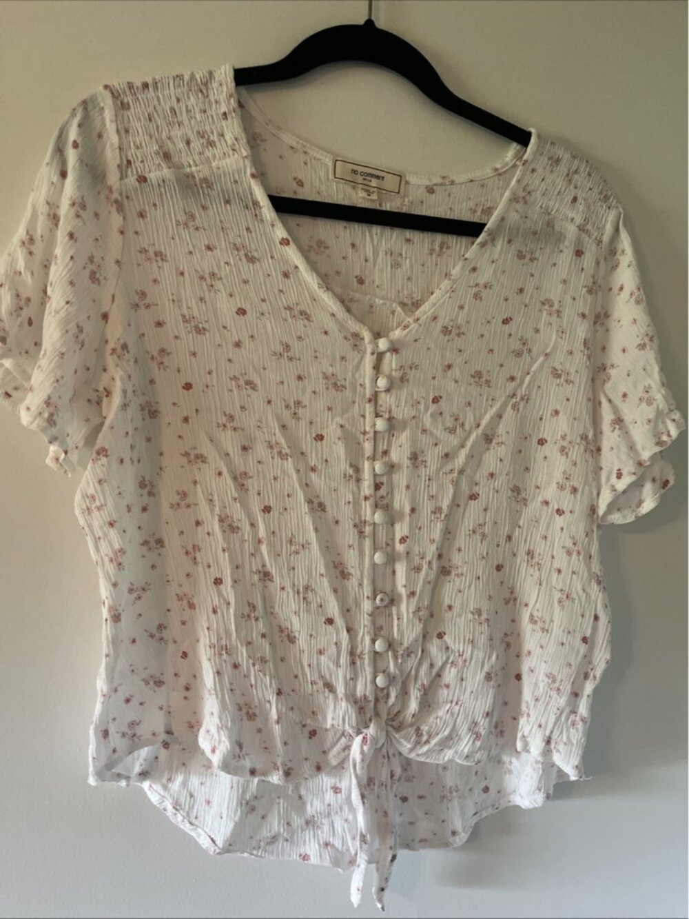 Women’s Medium No Comment NY-LA Cropped Floral Tie Rayon Top Blouse Shirt